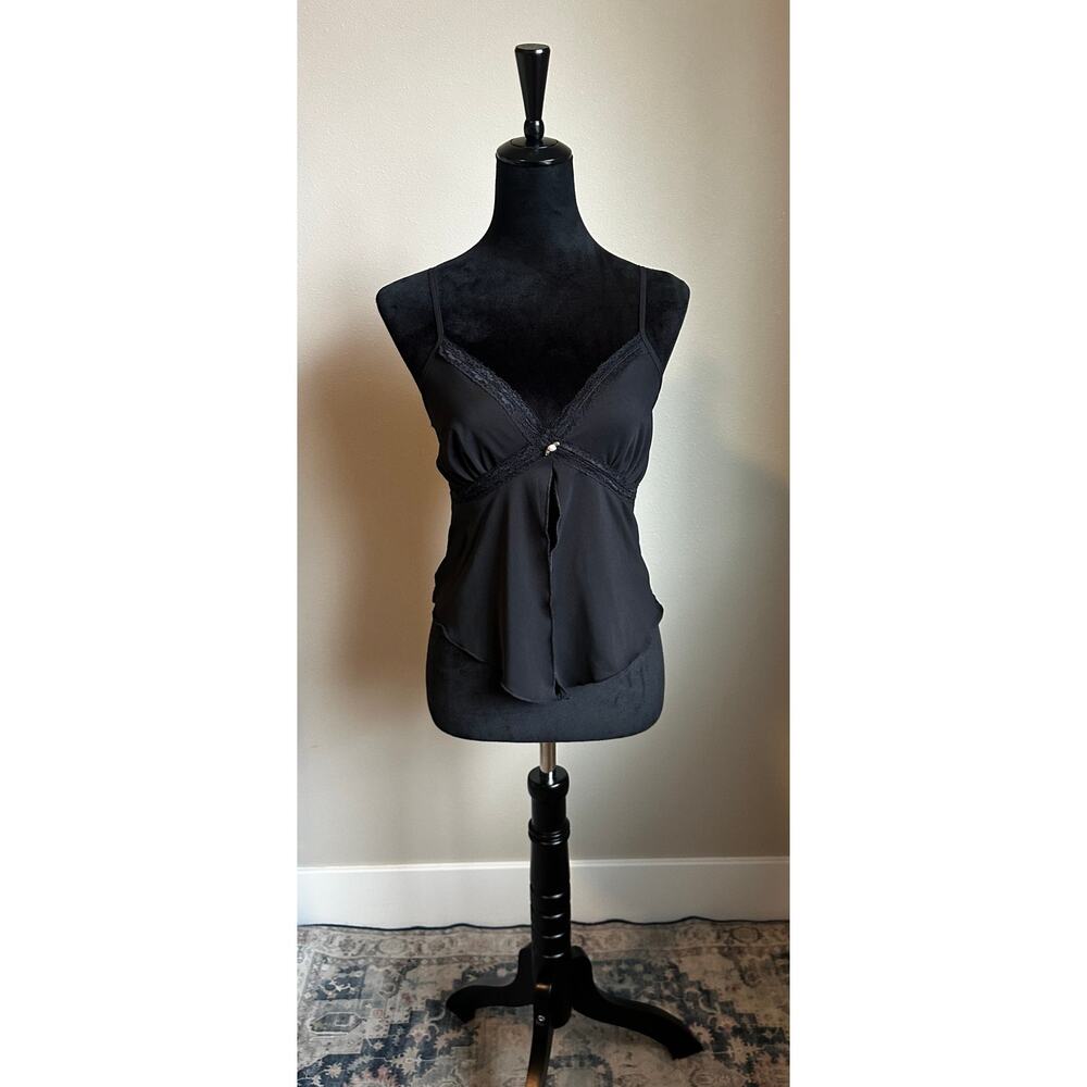 MIXED THREADS Women's Cut Black Sheer Spaghetti Strap Split Front Cami Size M